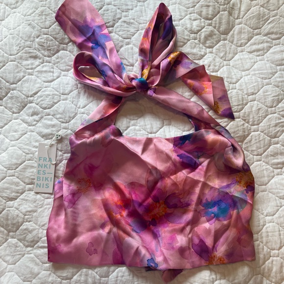 NWT Frankie’s bikinis Matilda Silk Halter Wrap Crop Top - Picture 5 of 7